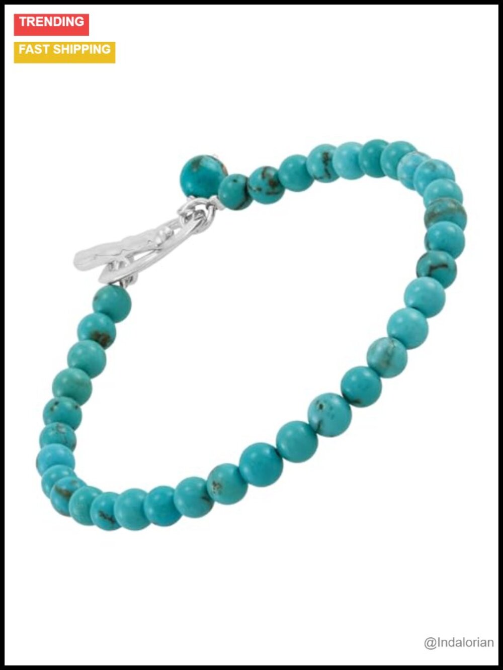 Sterling Silver Teal Turquoise Beaded Bracelet 7.25in Toggle Clasp